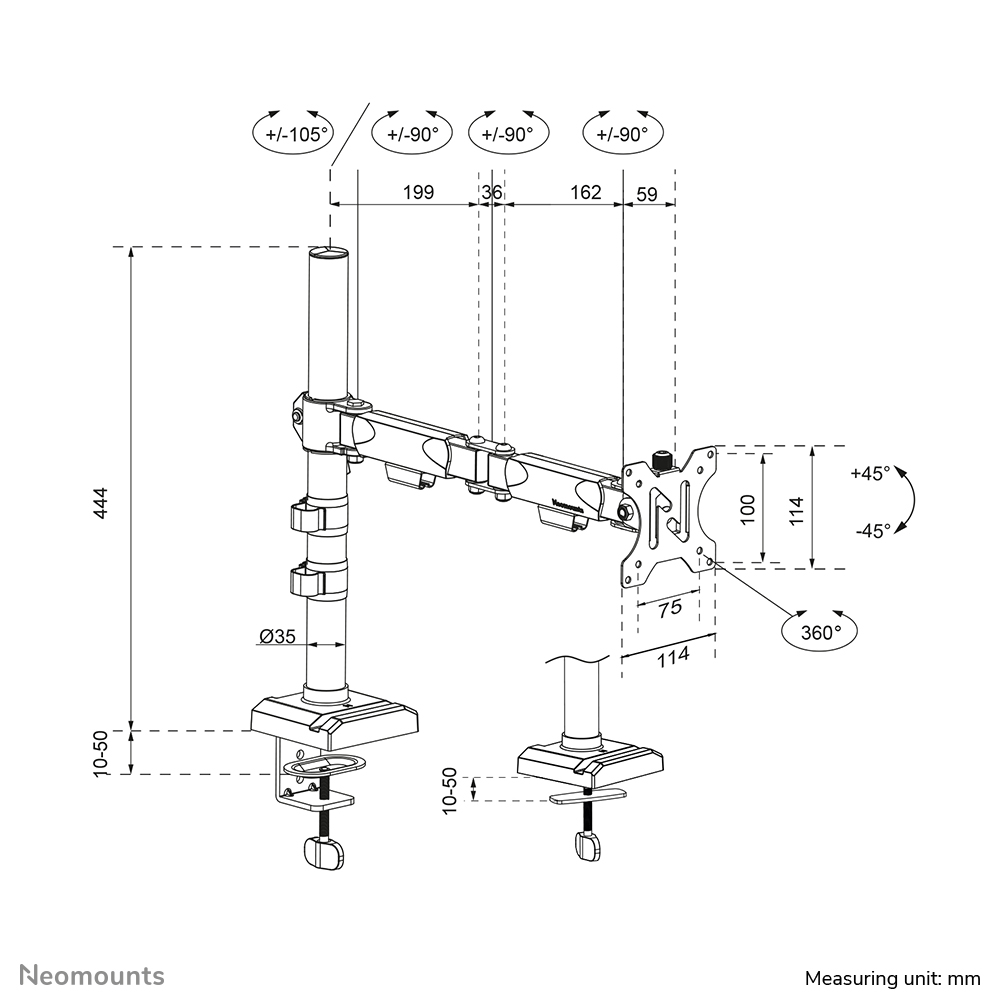 Neomounts DS60-600BL1 Monitorarm 10-32" - Quick Fix - 180°-Stopp